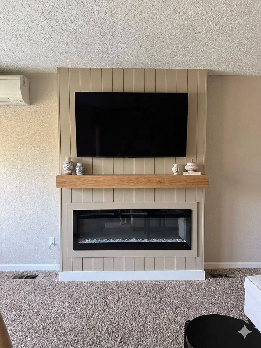 Warm Tan Shiplap Fireplace