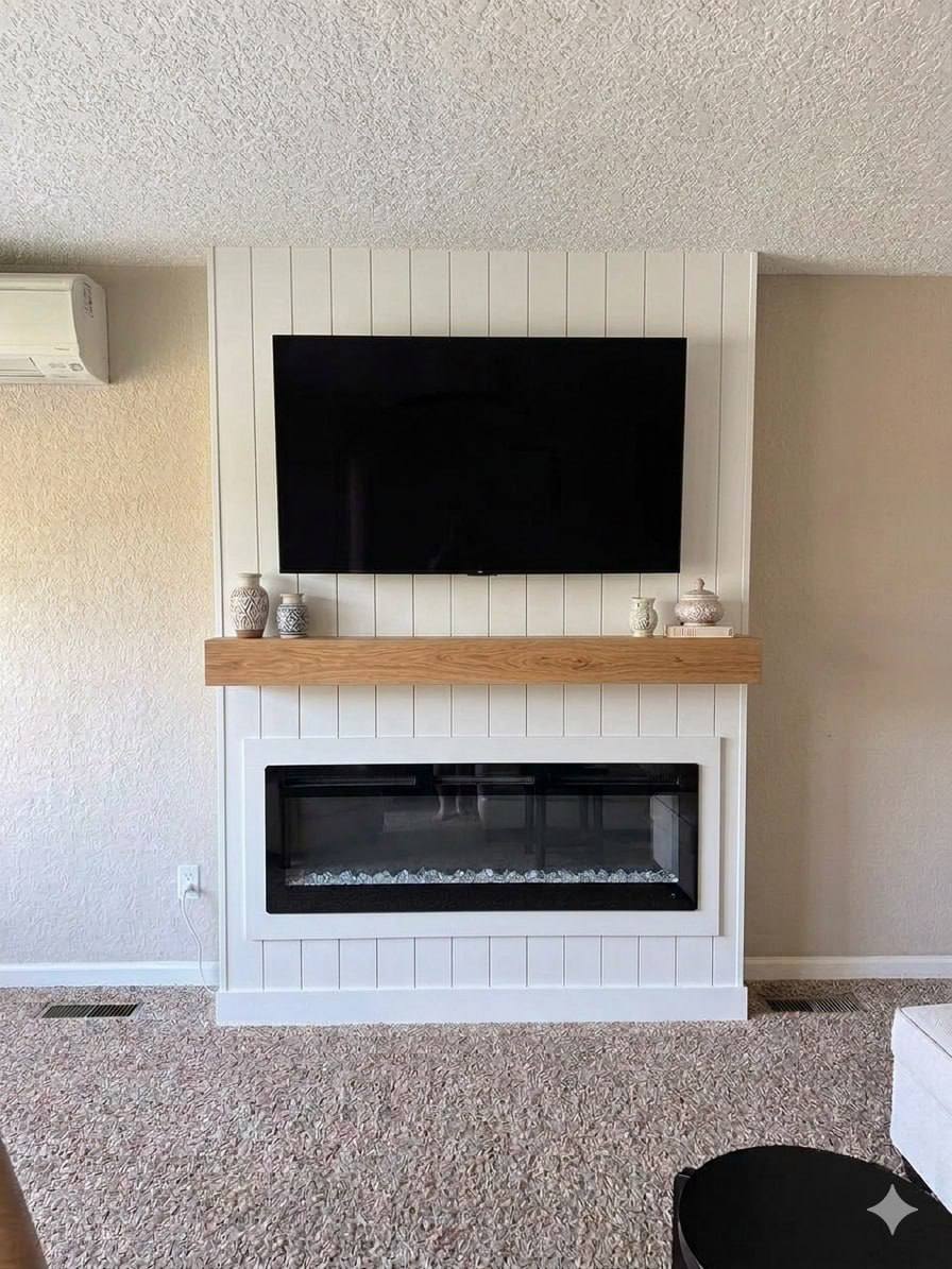 White Shiplap Fireplace with Mantel